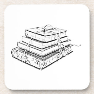 Tied Stacked Books Vintage Sketch Illustration Coaster