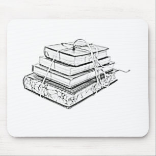 Tied Stacked Books Vintage Sketch Illustration Mouse Mat
