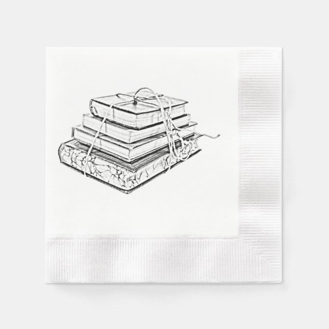 Tied Stacked Books Vintage Sketch Illustration  Napkin (Front)