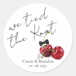 Tied the Knot Cherry Wedding Favour Classic Round Sticker