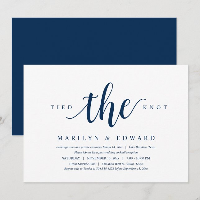 Tied the knot, Modern Post Wedding Elopement Invit Invitation (Front/Back)