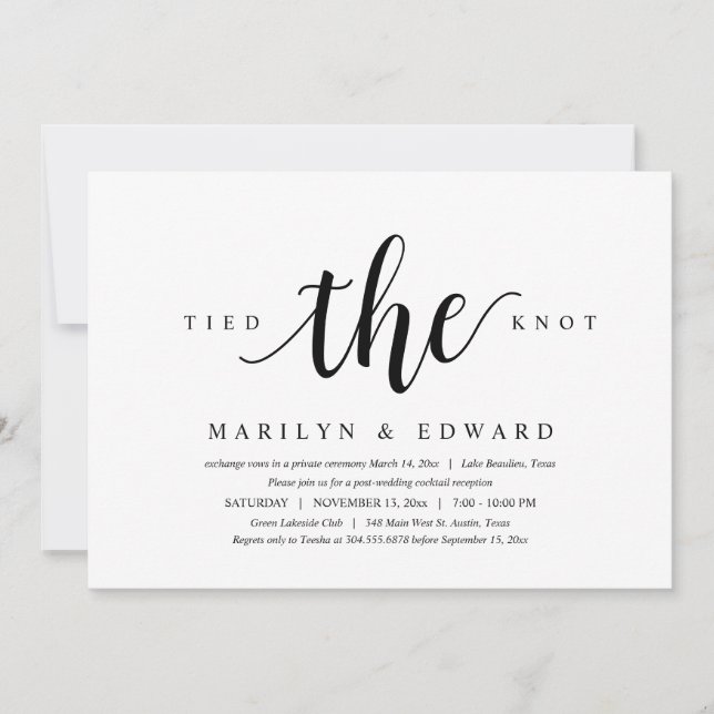 Tied the knot, Modern Post Wedding Elopement Invitation (Front)