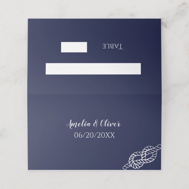 Tied The Knot Nautical Rope White & Navy Wedding Place Card (Outside Unfolded)
