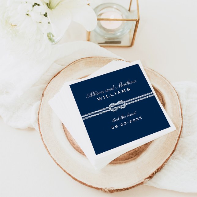 Tied the Knot Navy Blue Nautical Wedding Monogram Napkin (Creator Uploaded)