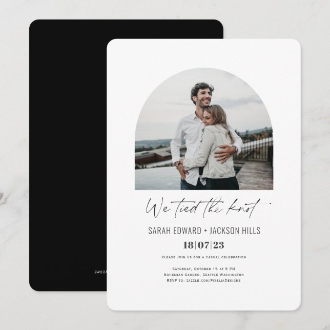 Tied the knot trendy modern arch photo elopement  invitation (Front/Back)