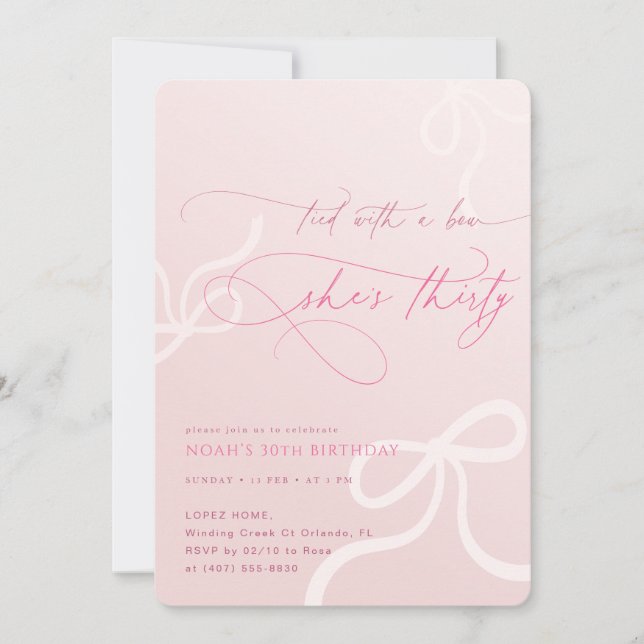 Tied With a Bow Ribbon Girls 30th Birthday Invitation (Front)