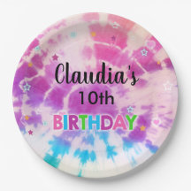 Tiedye girl birthday customised paper plate. paper