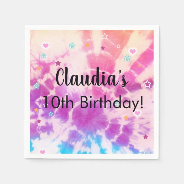 Tiedye girl birthday paper napkins party supply. (Front)