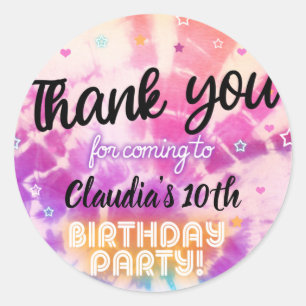 Tiedye girl birthday thank you circle sticker. classic round sticker