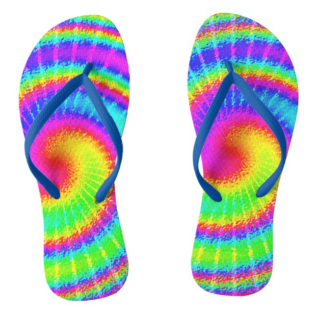 TieDye Hippie Psychedelic Groovy Colourful 70s Flip Flops (Footbed)