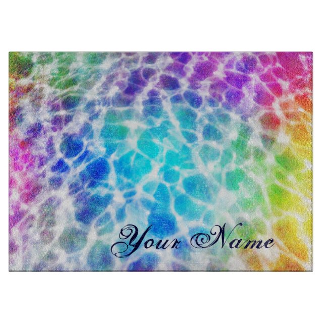 Tiedye Hippie Wavy Rainbow Effect Cutting Board (Front)