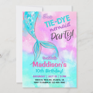 TieDye mermaid Girl Birthday invitation. Invitation