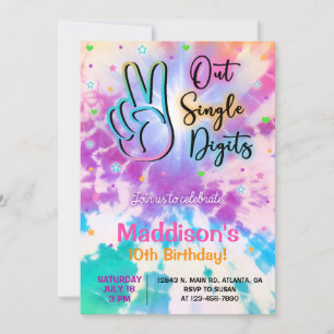 TieDye out single digits Girl Birthday invite. Invitation