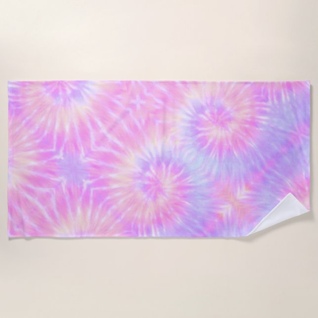 Tiedye Pastel Rainbow Spiral Hippie Tie Dye    Beach Towel (Front)