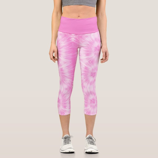 Tiedye Pink Spiral Hippie Tie Dye   Capri Leggings (Front)