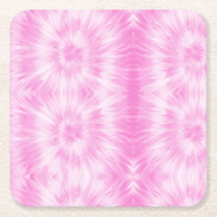 Tiedye Pink Spiral Hippie Tie Dye   Square Paper Coaster