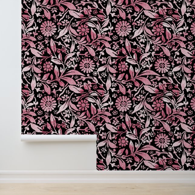 Tiedye Retro Hippie Flower Pattern Pink Floral Wallpaper (Application)