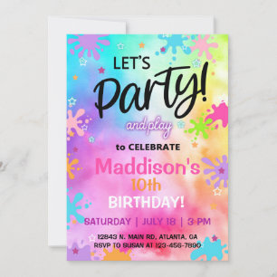 TieDye & Slime Girl Birthday invitation. Invitation