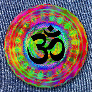 Tiedye Target with Om Symbol 7.5 Cm Round Badge