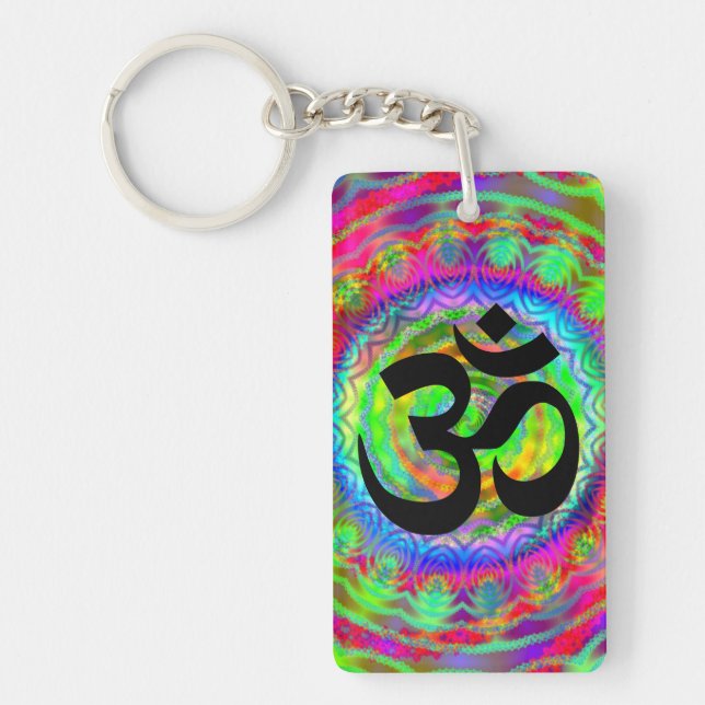 Tiedye Target with Om Symbol Key Ring (Front)