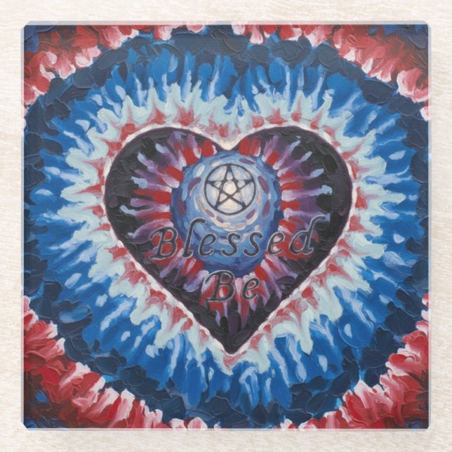 TieDyeHeart Glass Coaster (Front)