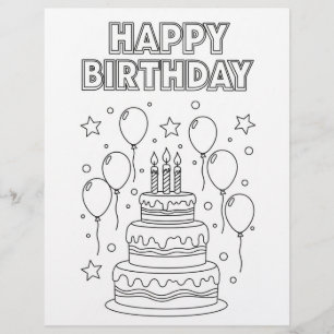 Tiered Birthday Cake Colouring Page   HappyBirthda