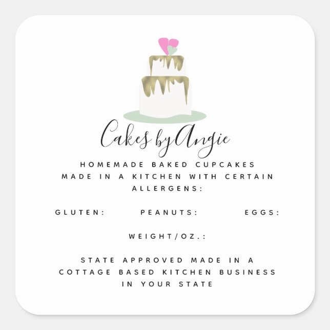 Tiered Cake Logo Homemade Food Business   Square Sticker (Front)