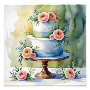 Tiered Cake Watercolor Inspired Print