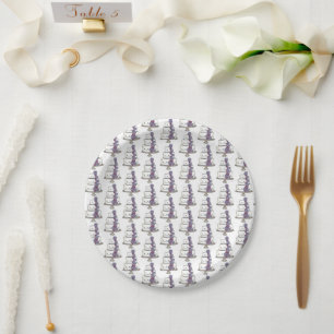 Tiered Purple Floral Wedding Cake Bridal Shower Paper Plate