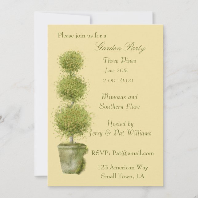 Tiered Topiary Garden Party Invitation (Front)