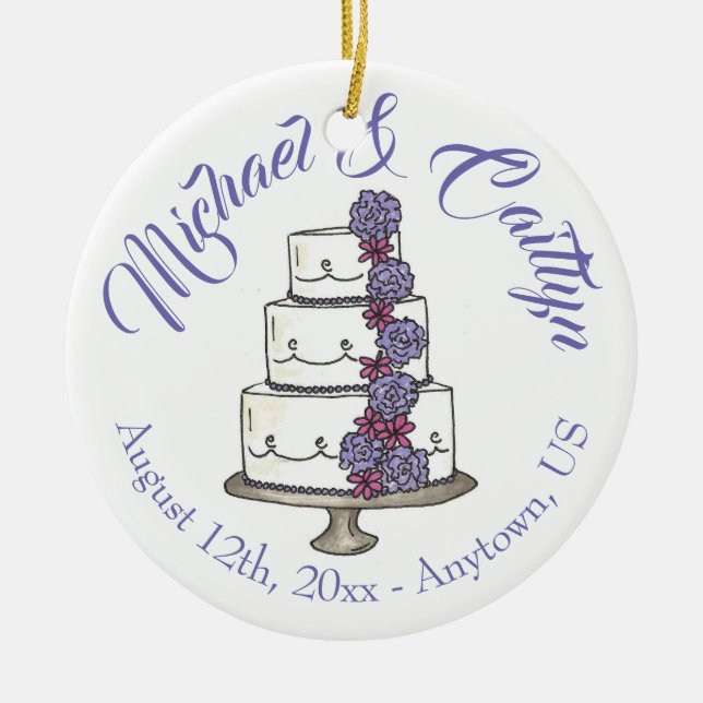 Tiered Wedding Cake Bridal Shower Anniversary Ceramic Tree Decoration (Front)