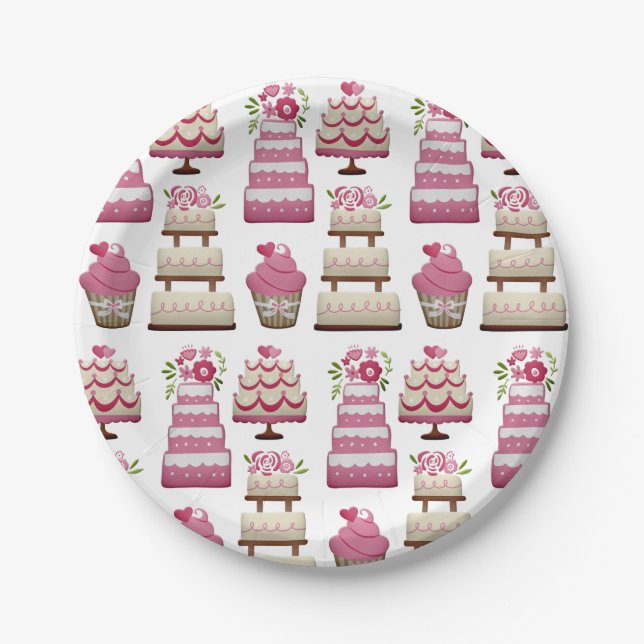 Tiered Wedding Cakes Cute Pattern Paper Plate (Front)