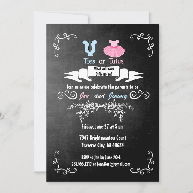 Ties or Tutus Gender Reveal Invitation Baby Shower (Front)