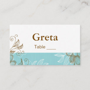 Tiffany and Brown Floral Table Place Cards