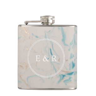 Tiffany Aqua and Champagne Gold Marble Hip Flask