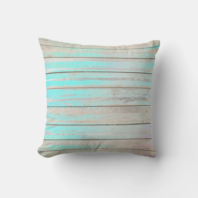 Tiffany Aqua Beach Home Blue Wood Gray Silver Cushion (Front)