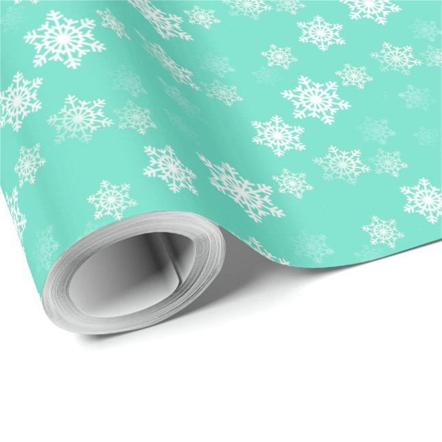 Tiffany Aqua Blue Snow Flurries Wrapping Paper (Roll Corner)