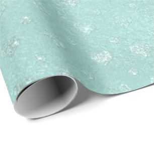 Tiffany Aqua Mint Blue Shiny Glass Hearts Delicate Wrapping Paper