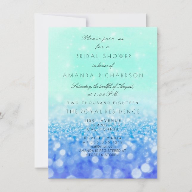 Tiffany Aqua Navy Blue Mint Glitter Bridal Shower Invitation (Front)