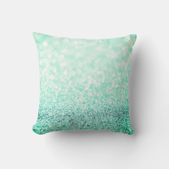 Tiffany Aqua Ocean Blue Glitter  White Delicate Cushion (Front)