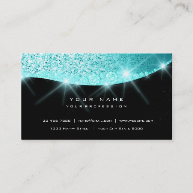 Tiffany Aqua Sparkly Diamond Glitter Glam Black Business Card (Front)