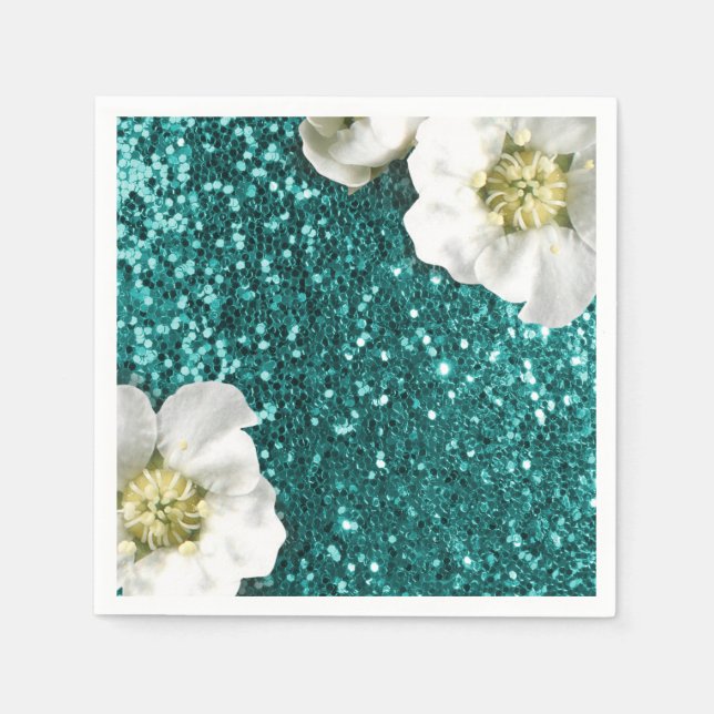 Tiffany Aquatic  Beach Jasmine Glitter Sequin Napkin (Front)
