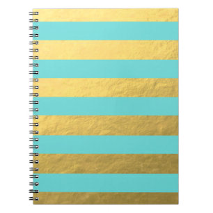 Tiffany Blue and Gold Foil Stripes Printed Notebook