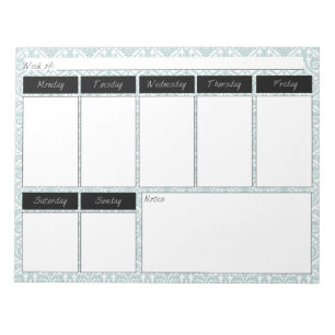 Tiffany Blue & Black Damask Weekly Pattern Notepad