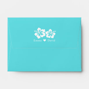 Tiffany Blue Hibiscus Flowers Beach Wedding Envelopes