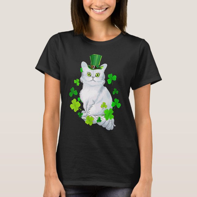 Tiffany Cat Shamrock Happy St Patrick's Day Cat T-Shirt (Front)