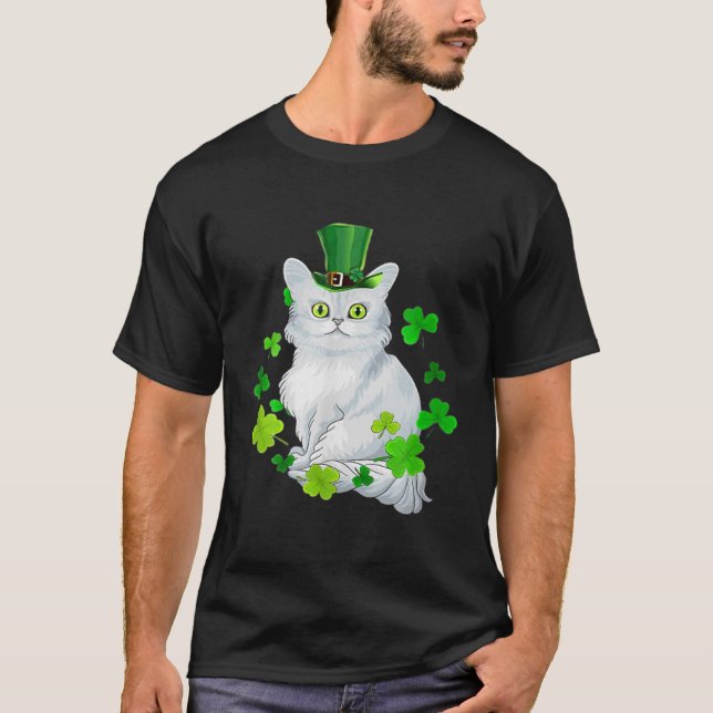 Tiffany Cat Shamrock Happy St Patrick's Day Cat T-Shirt (Front)