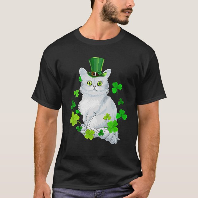 Tiffany Cat Shamrock Happy St Patrick's Day Cat T-Shirt (Front)