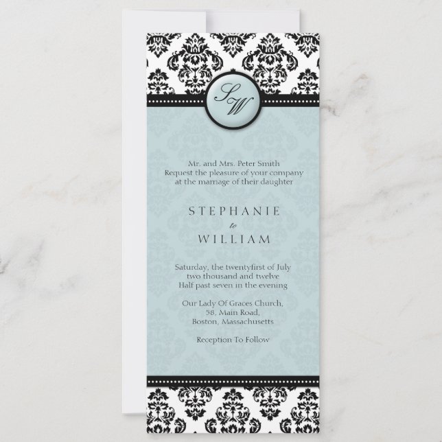 Tiffany Damask Monogram Wedding Invitation (Front)