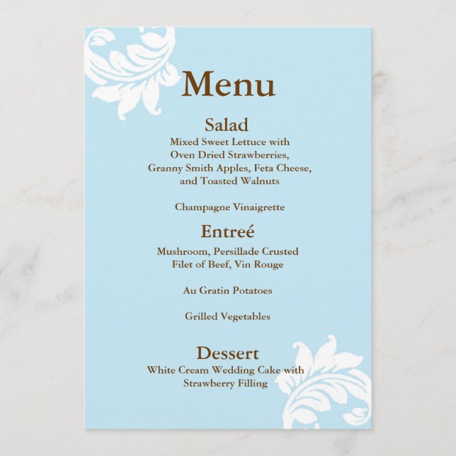 Tiffany Damask Wedding Menu (Front)